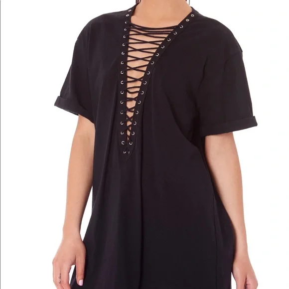 Emma & Sam Tops | Emma and Sam Lace Up Tshirt Dress | Color: Black | Size: S | Ayeitshayx3's Closet